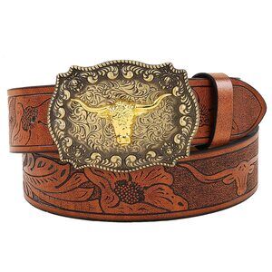 Western-cowboy-leather-belts For Women Turquoise-oval-buckle Embossed Cowgirl🦁